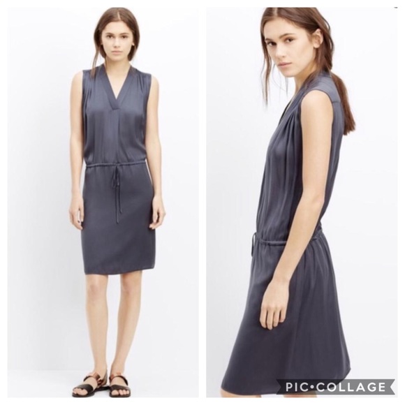 Vince Dresses & Skirts - Vince | Shirred Shoulder Gray Tie Waist Dress